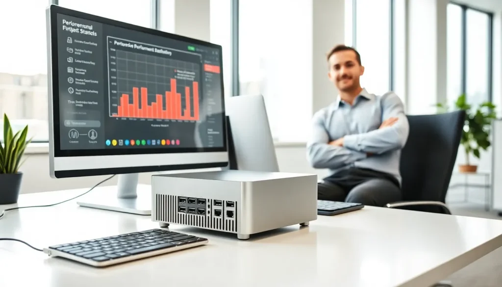mini computer on a sleek desk in a modern office with it professional